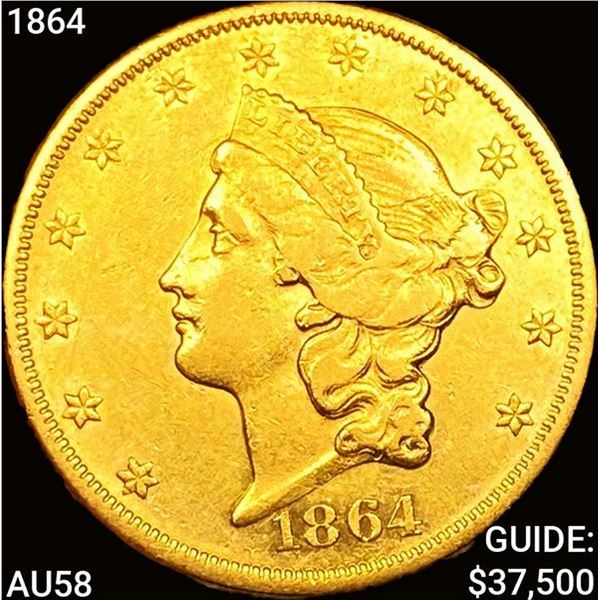 1864 $20 Gold Double Eagle CHOICE AU