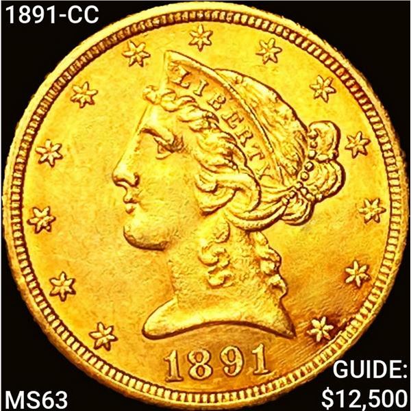 1891-CC $5 Gold Half Eagle CHOICE BU