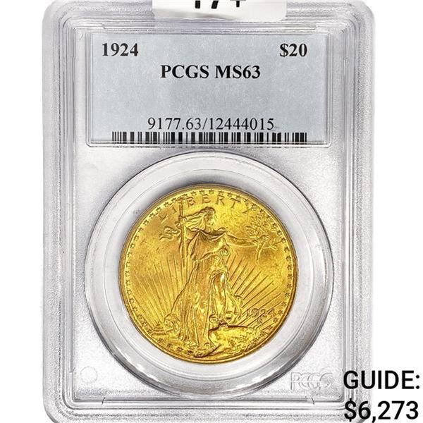 1924 SG $20 Gold Double Eagle PCGS MS63