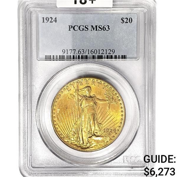 1924 SG $20 Gold Double Eagle PCGS MS63