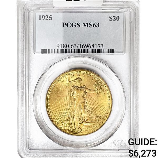 1925 SG $20 Gold Double Eagle PCGS MS63