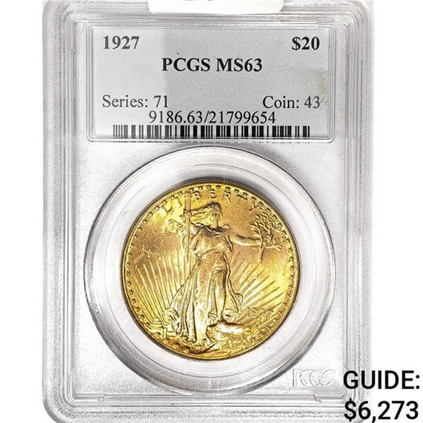1927 SG $20 Gold Double Eagle PCGS MS63