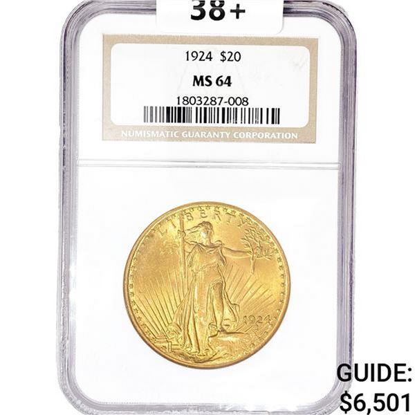 1924 SG $20 Gold Double Eagle NGC MS64