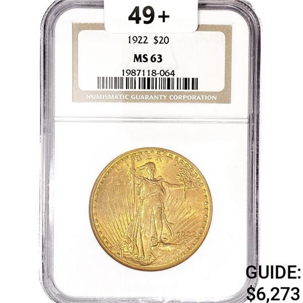 1922 SG $20 Gold Double Eagle NGC MS63