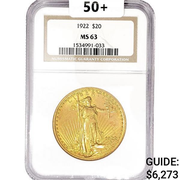 1922 SG $20 Gold Double Eagle NGC MS63