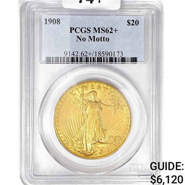 1908 SG $20 Gold Double Eagle PCGS MS62+ No Motto
