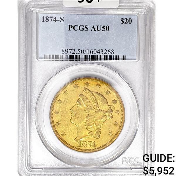 1874-S LH $20 Double Eagle PCGS AU50