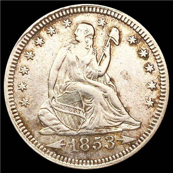 1853 Arws & Rays Seated Liberty Quarter NEARLY UNC
