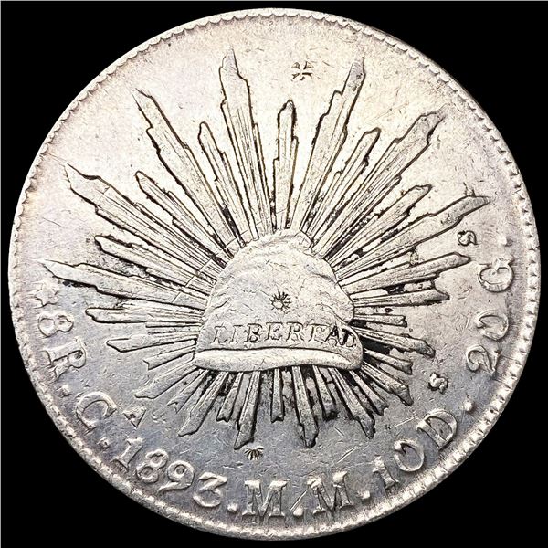 1893 Mexico Silver 8 Reales ABOUT UNCIRCULATED