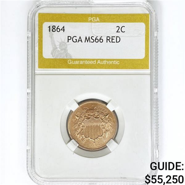1864 Two Cent Piece PGA MS66 RED