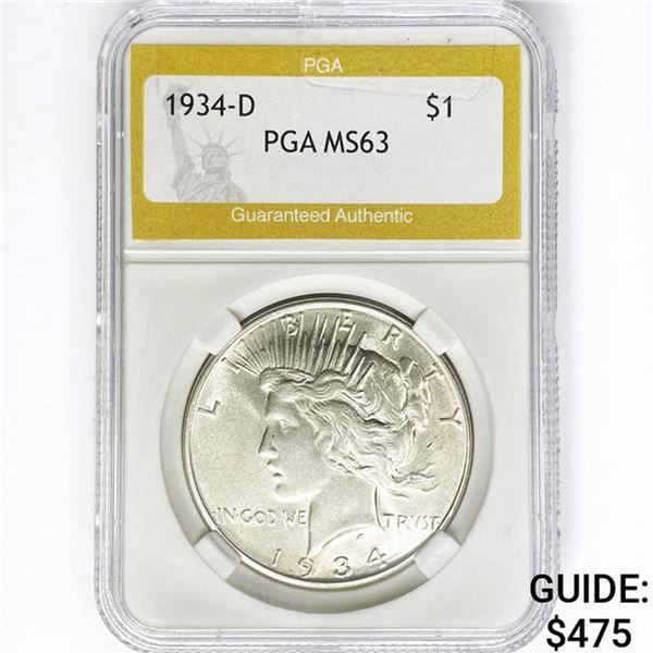 1934-D Silver Peace Dollar PGA MS63