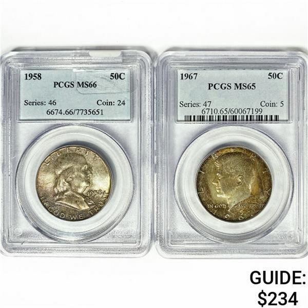 (2) US Silver Half Dollars PCGS MS (1958, 1967)