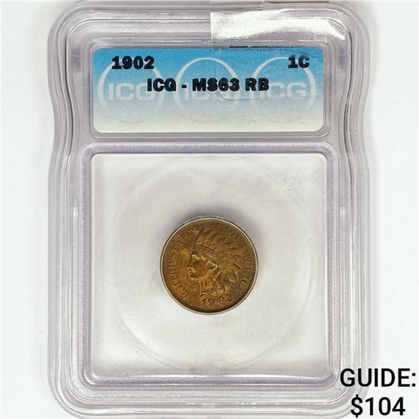 1902 Indian Head Cent ICG MS63 RB