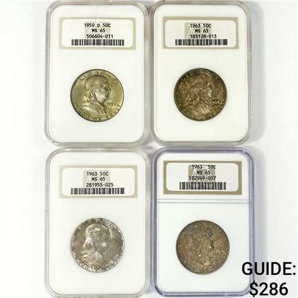 (4) Franklin Half Dollars NGC MS65 (1959-D, (3) 19