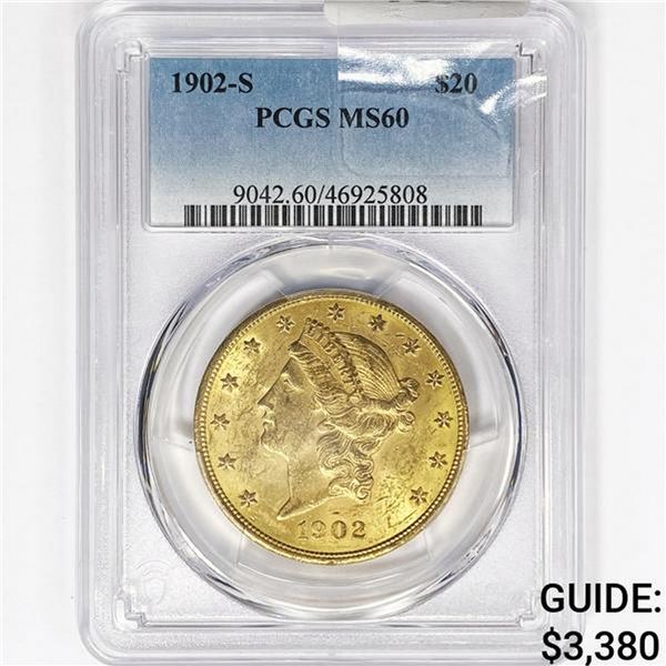1902-S $20 Gold Double Eagle PCGS MS60