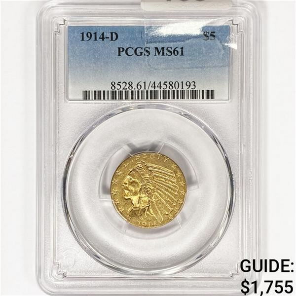 1914-D $5 Gold Half Eagle PCGS MS61