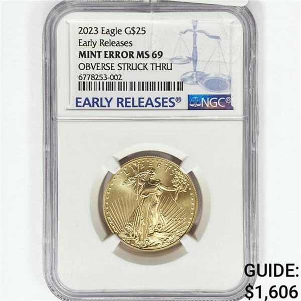2023 A.G.E. $25 1/2oz Gold NGC MS69 Obv Struck Thr
