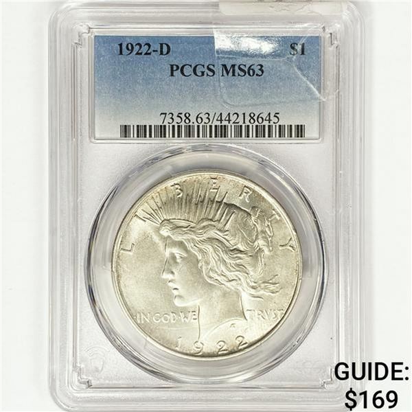 1922-D Silver Peace Dollar PCGS MS63