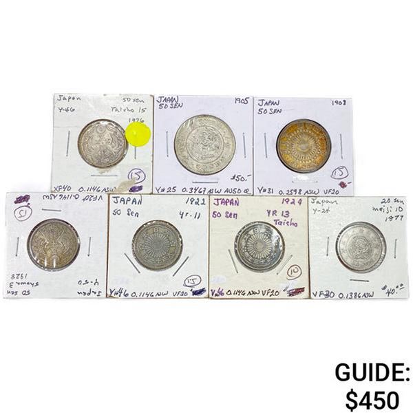 1877-1928 Japan Coinage w/ SILV (7 Coins)