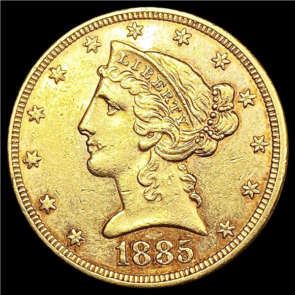 1885 $5 Gold Half Eagle CLOSELY UNCIRCULATED