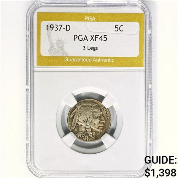 1937-D Buffalo Nickel PGA XF45 3 Legs