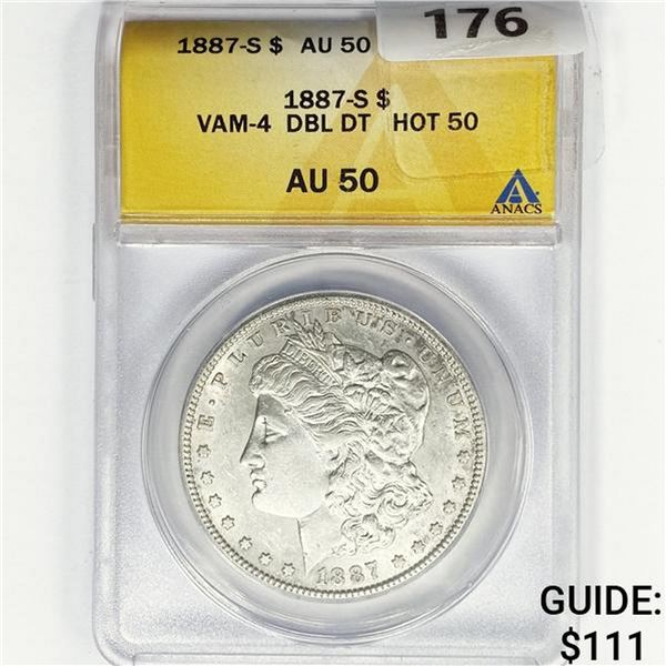 1887-S Morgan Silver Dollar ANACS AU50 VAM4 DBL DT
