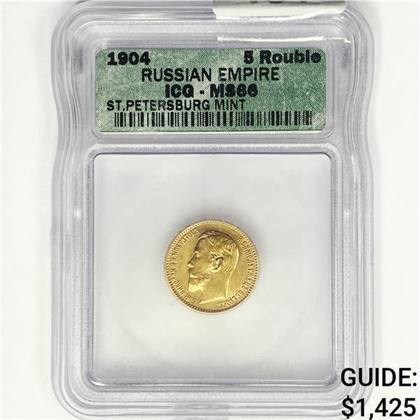 1904 Russia .1245oz Gold 5 Rouble ICG MS66