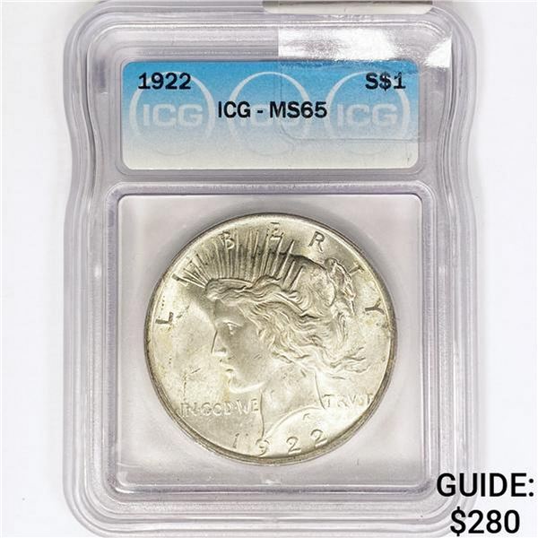1922 Silver Peace Dollar ICG MS65