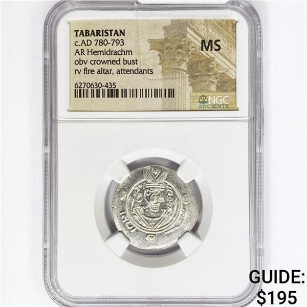 780-793 AD Tabaristan Silver Hemidrachm NGC MS