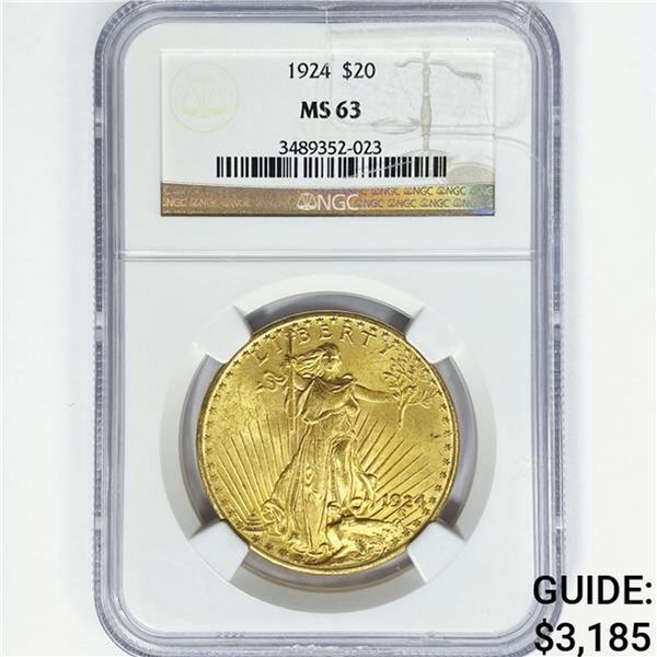 1924 $20 Gold Double Eagle NGC MS63