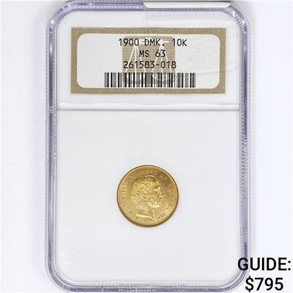 1900 DMK. 10 Kroner .1296oz Gold NGC MS63