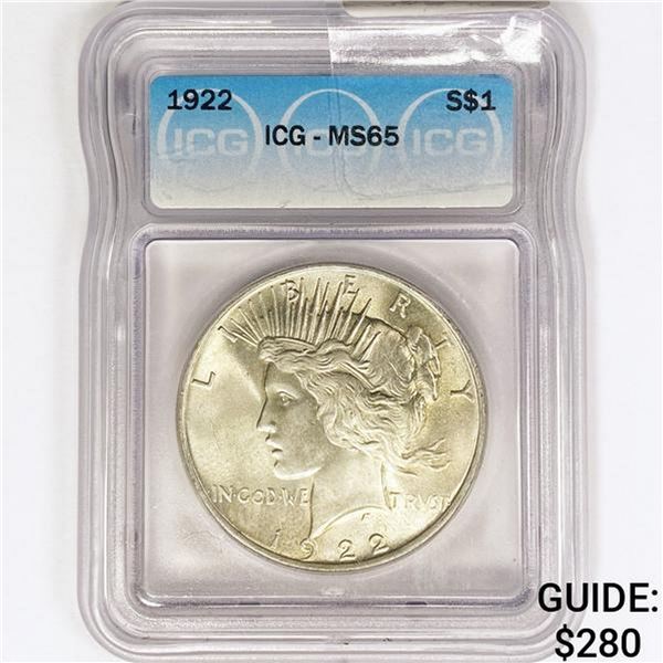 1922 Silver Peace Dollar ICG MS65