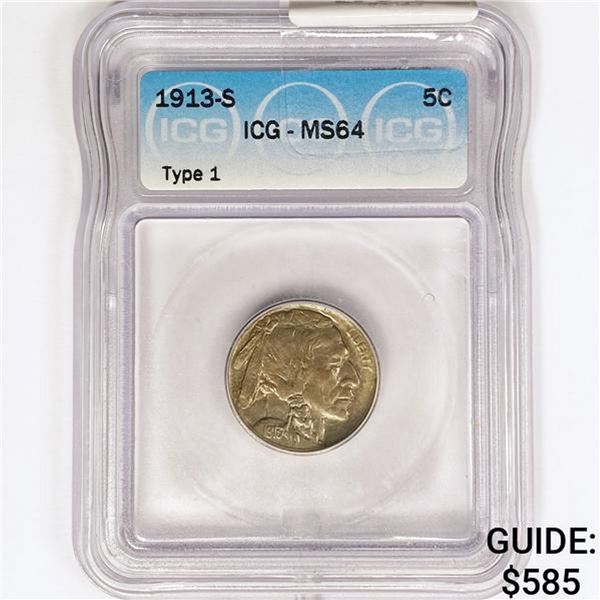 1913-S Buffalo Nickel ICG MS64 Type 1