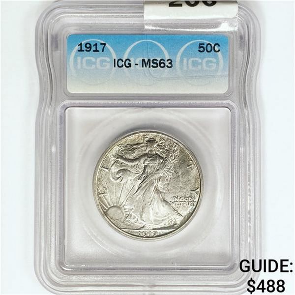 1917 Walking Liberty Half Dollar ICG MS63