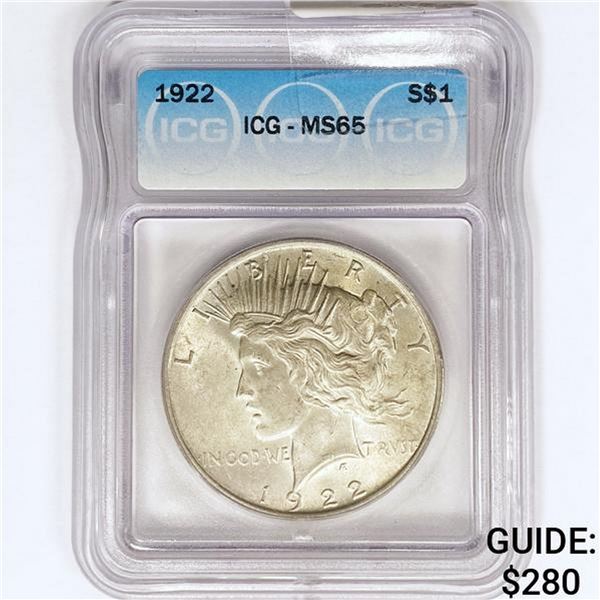 1922 Silver Peace Dollar ICG MS65