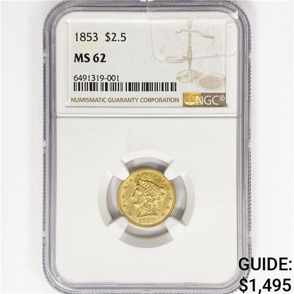 1853 $2.50 Gold Quarter Eagle NGC MS62