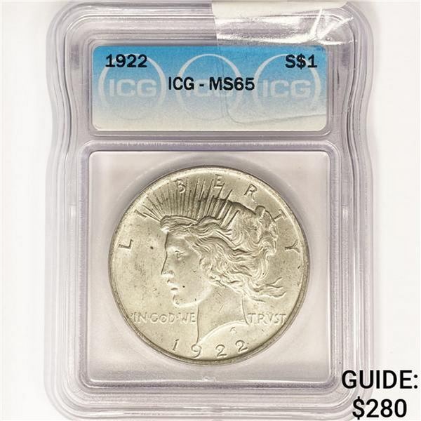 1922 Silver Peace Dollar ICG MS65