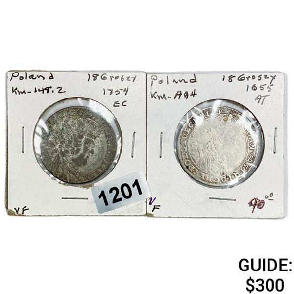 1655-1754 Poland Silver Coinage (2 Coins)