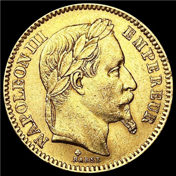 1863 France .1867oz Gold 20 Francs CLOSELY UNCIRCU