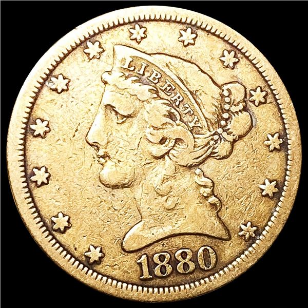 1880 $5 Gold Half Eagle NICELY CIRCULATED