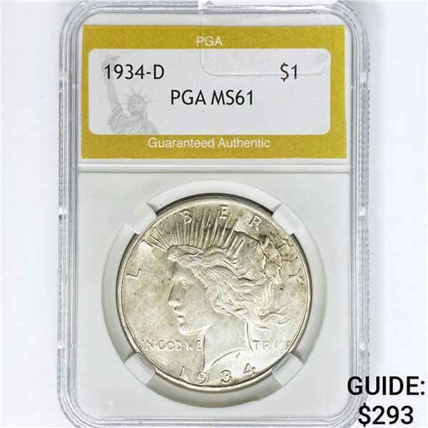 1934-D Silver Peace Dollar PGA MS61