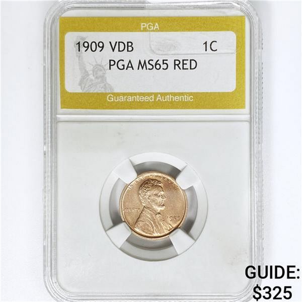 1909 VDB Wheat Cent PGA MS65 RED