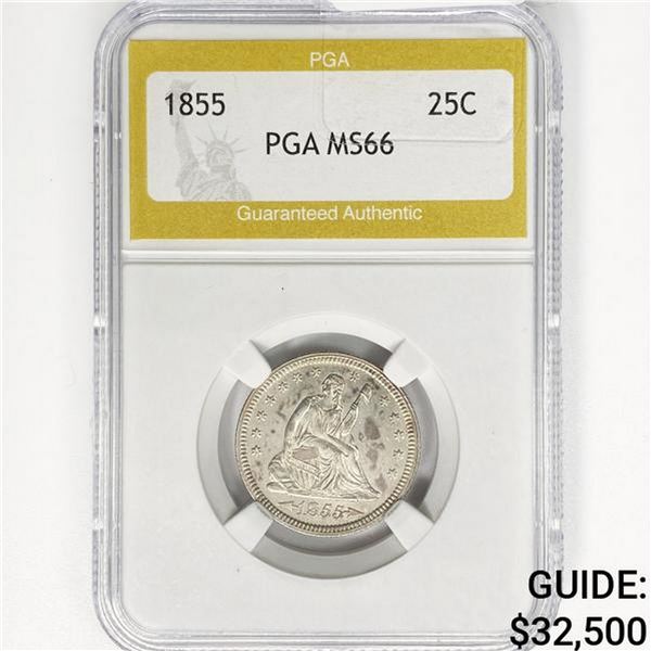1855 Seated Liberty Quarter PGA MS66