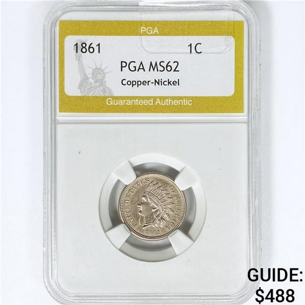 1861 Indian Head Cent PGA MS62 Copper-Nickel