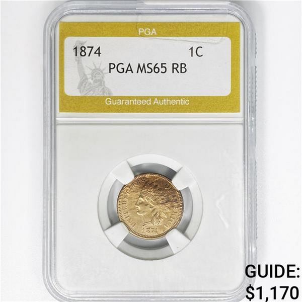 1874 Indian Head Cent PGA MS65 RB