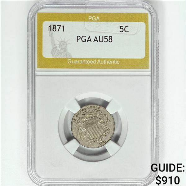 1871 Shield Nickel PGA AU58