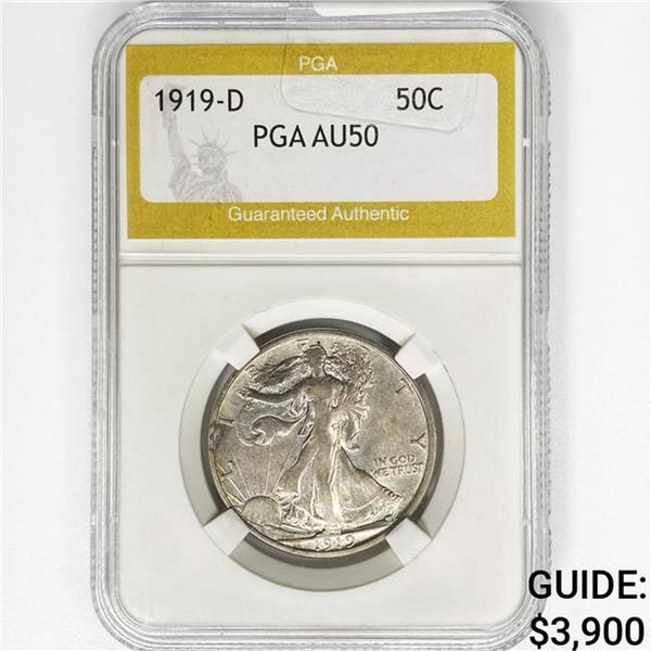 1919-D Walking Liberty Half Dollar PGA AU50