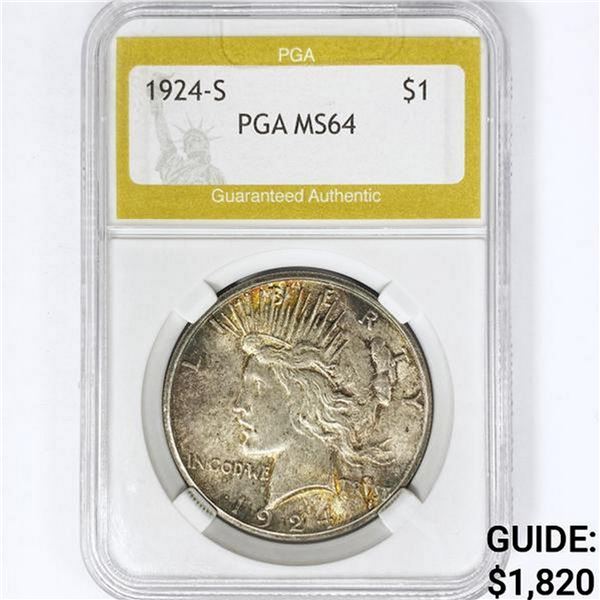 1924-S Silver Peace Dollar PGA MS64