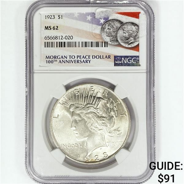 1923 Silver Peace Dollar NGC MS62