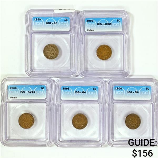 1859-1909 Set (5) Indian Head Cent ICG